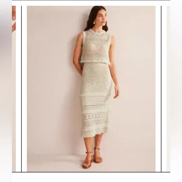 Boden Crochet Fringe Top and Skirt SET Size XS Top Size S Skirt - Picture 3 of 11